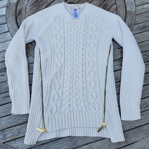 Michael Kors Sweater Womens Size Small Off White Cable Knit Zipper Accents.